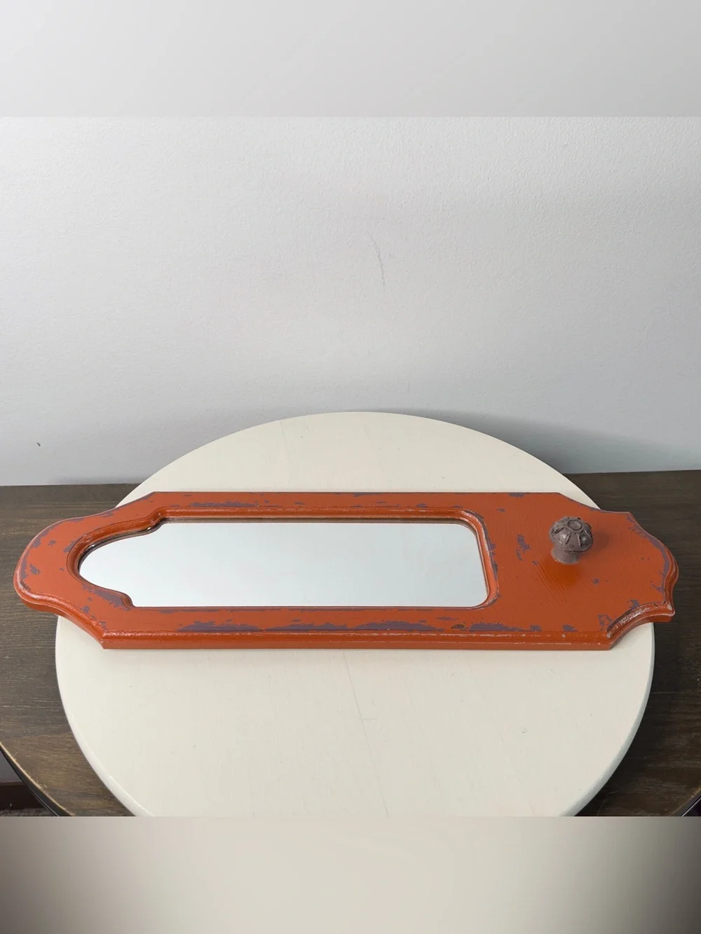 Orange Shabby Chic Wall Mirror With Knob Peg Cottage Core Boho
